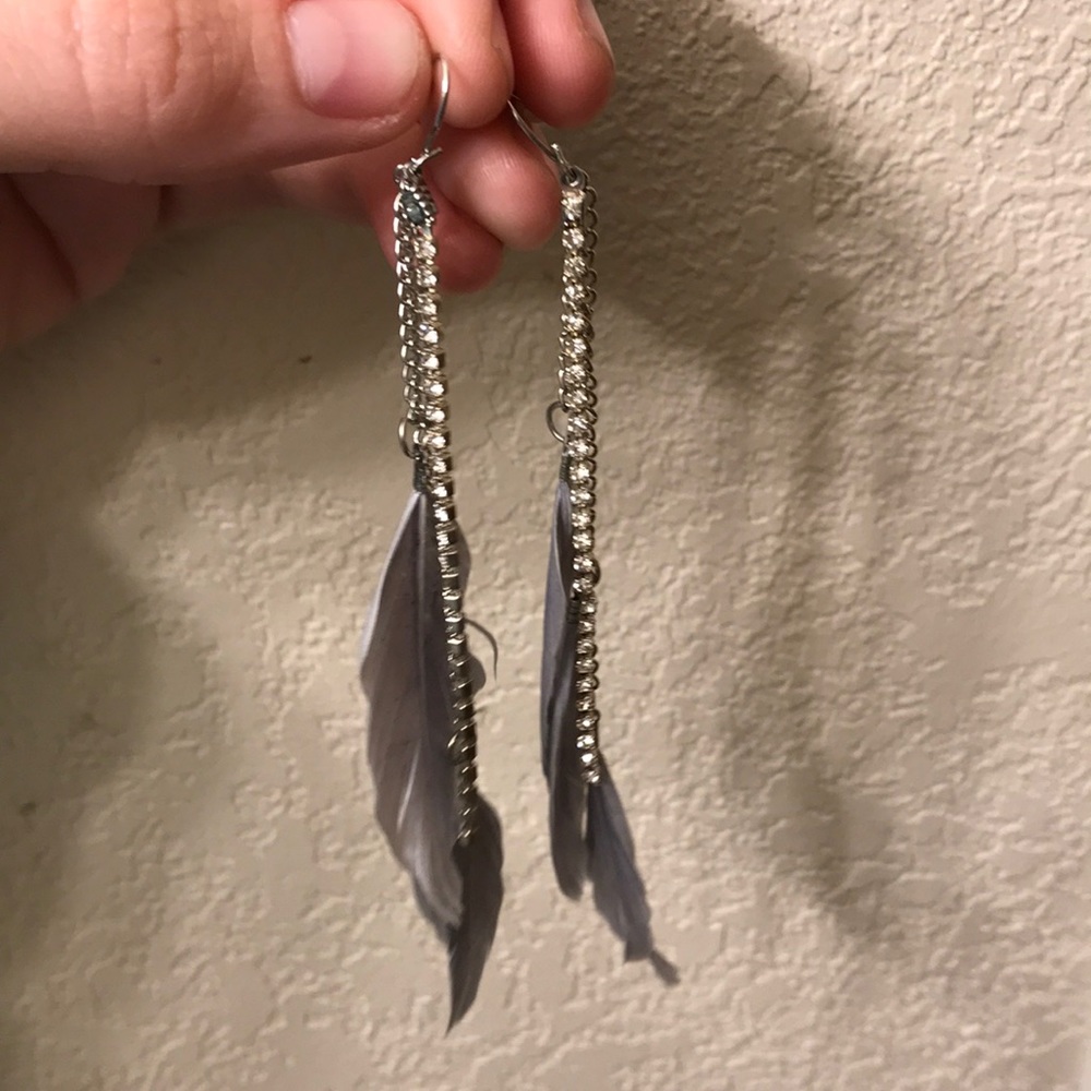 Grey feather earrings